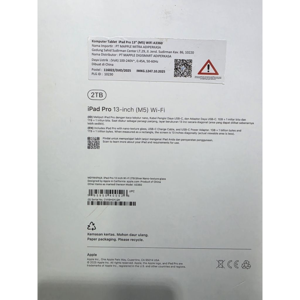 IPAD PRO M5 13INC 2TB SILVER WIFI NANO GLASS RESMI