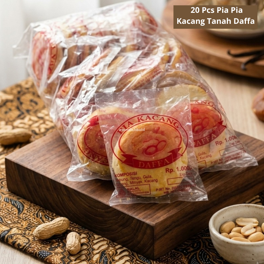 20 Pcs Pia Kacang Daffa Asli - Kue Pia Tradisional Manis Gurih isi Banyak 1000