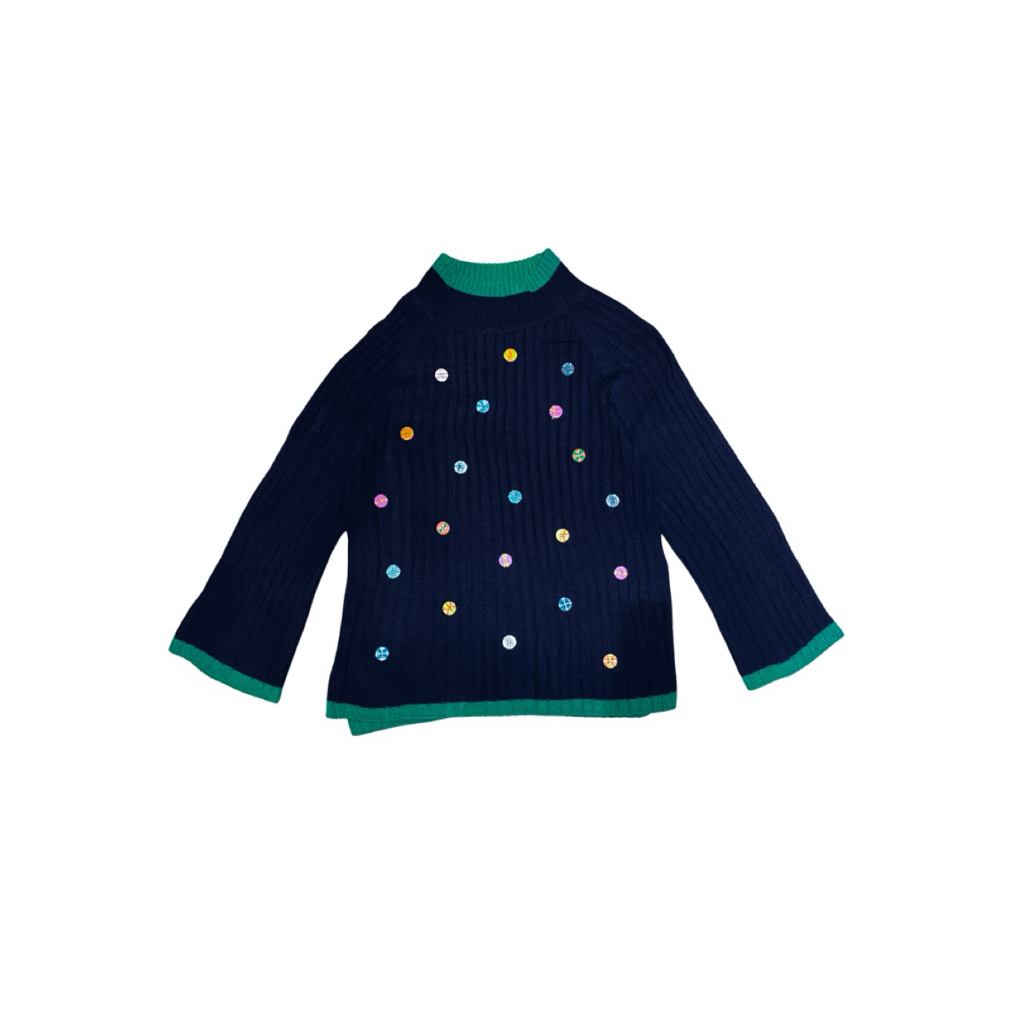 Reworked Button Knit Sweater | Sweater Navy Wanita | Atasan Rajut Wanita
