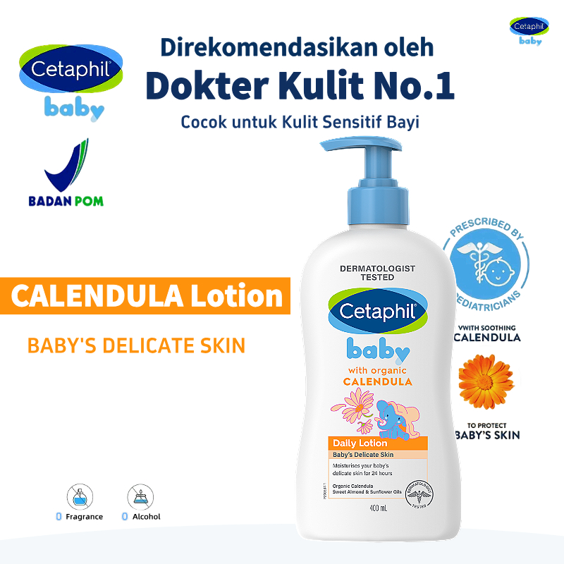 Cetaphil. Baby with Organic Calendula Daily Lotion 400ml dengan Calendula, Glycerin, Sweet Almond Oi