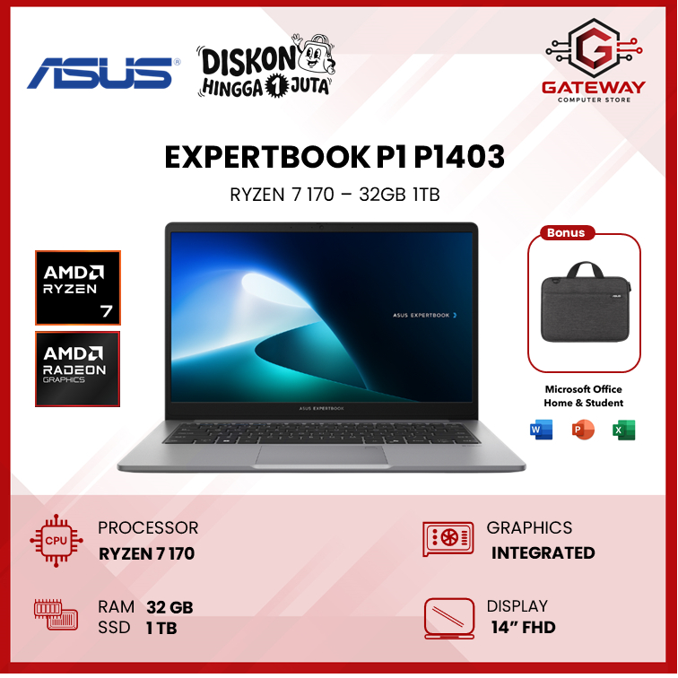 ASUS Expertbook P1 Ryzen 7 170 32GB 1TB W11+OHS 14-Inch FHD - PM1403CDA