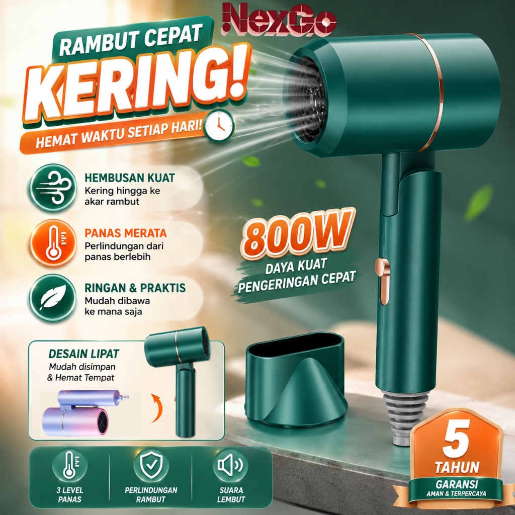 (Promo Special)Hair Dryer Portable Lipat Pengering Rambut Mini 800 Watt Nozzle Pengarah Angin 2 Mode