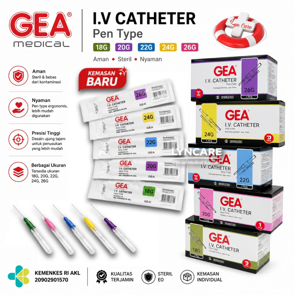 ECERAN - Pen Vena GEA 18G 20G 22G 24G 26G / Aboket / IV Canula / Cateter / Pen Like