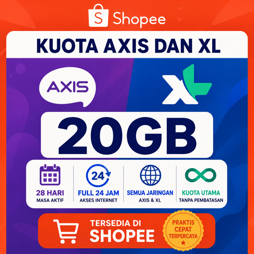 Kuota AXIS XL 20GB 28 Hari Full 24 Jam Nasional | Internet Data