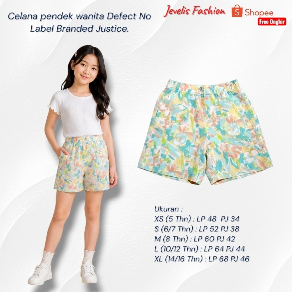Celana Pendek Anak Perempuan Motif Bunga | Short Pants Anak Branded Justice No Label Defect | Usia 5
