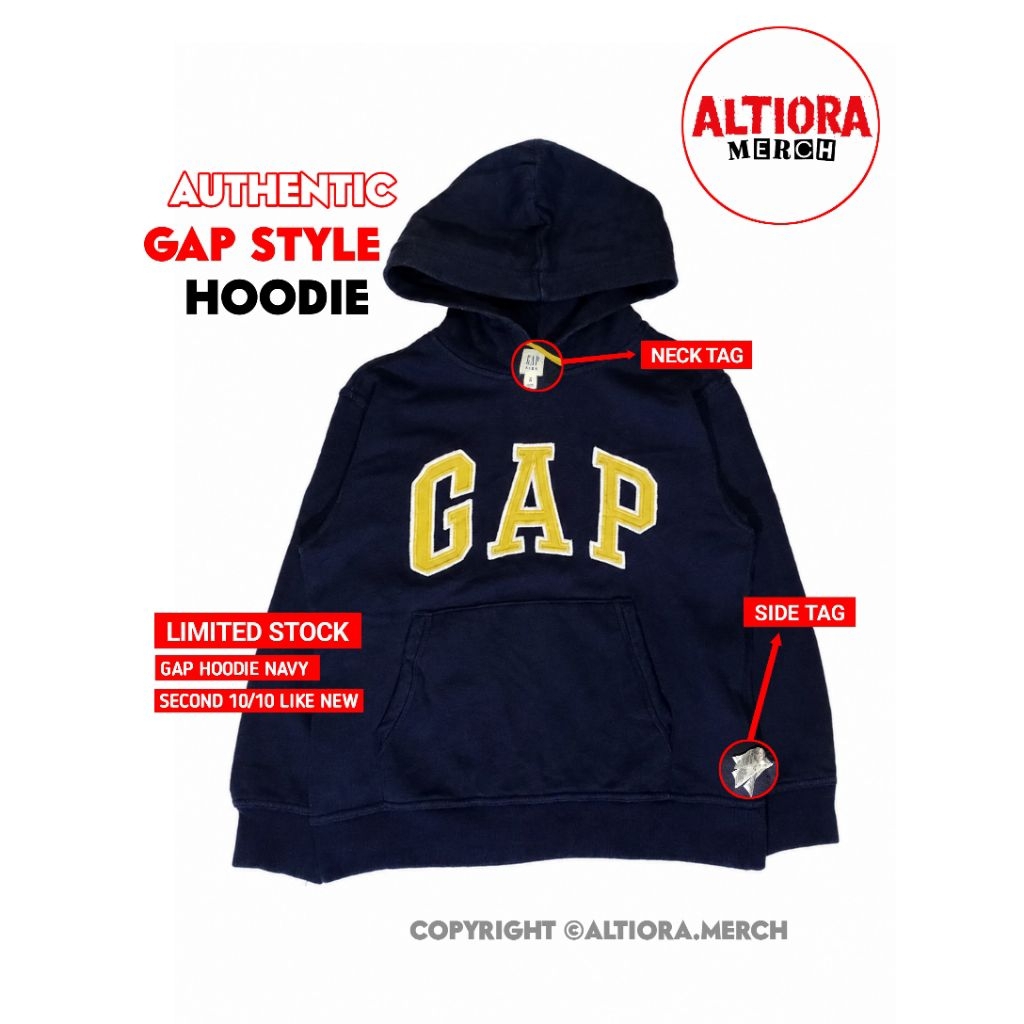 Hoodie Gap Logo Kuning Navy Vintage Style 10/10