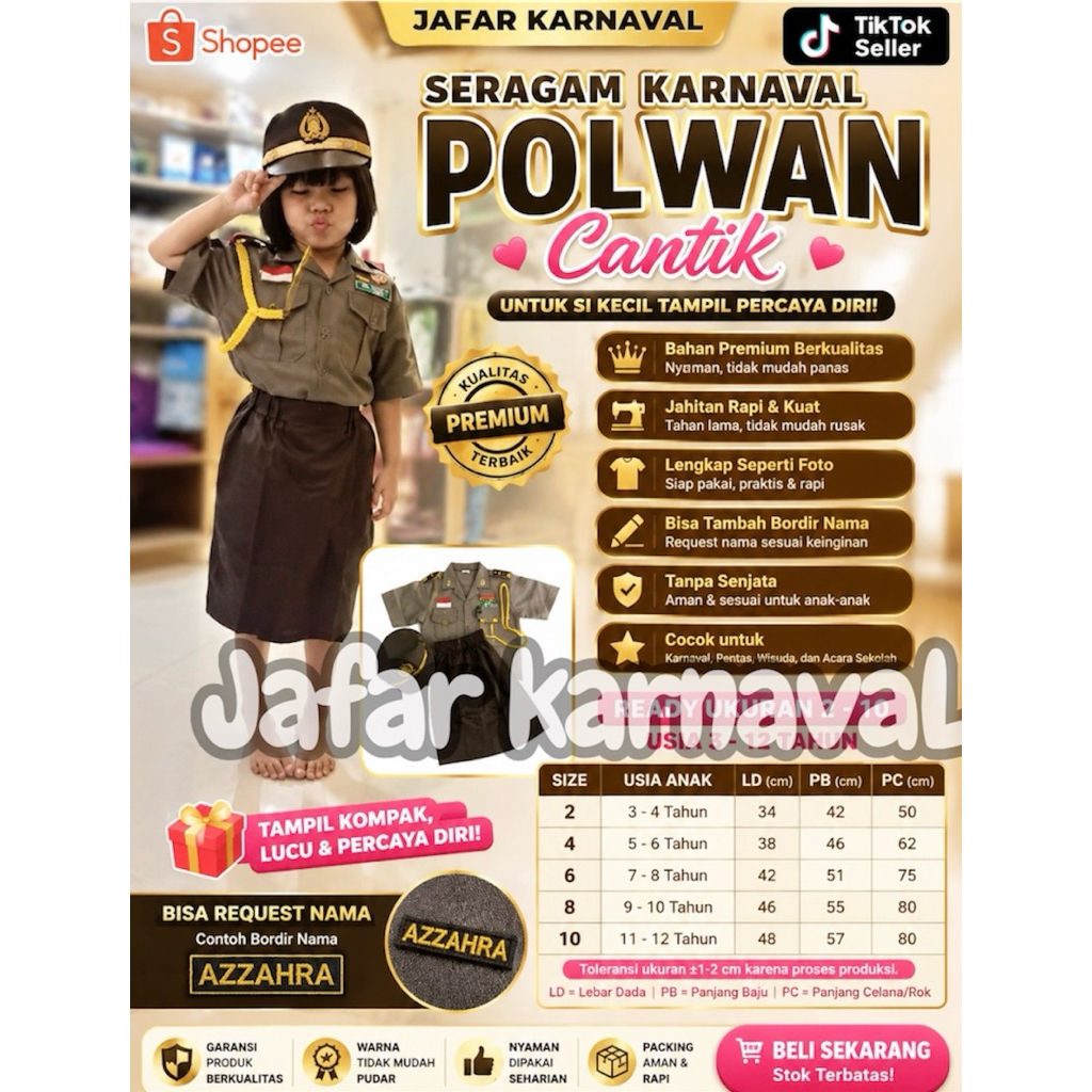 Baju profesi anak polisi/polwan putri paud-TK&SD BAJU POLWAN ANAK paud, tk, sd baju polwan ana canti