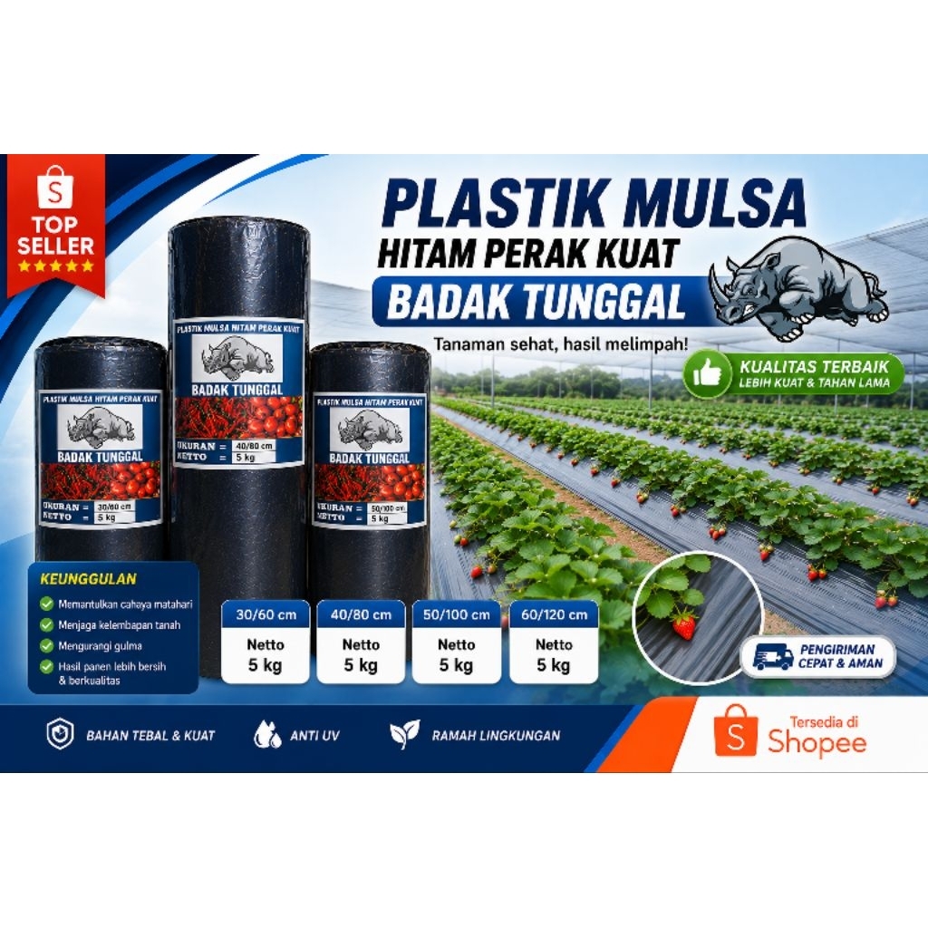 Mulsa Hitam Perak, Mulsa Pertanian, Mulsa Cabai, Mulsa Tomat, Mulsa Stroberi, Plastik Mulsa Tebal, M