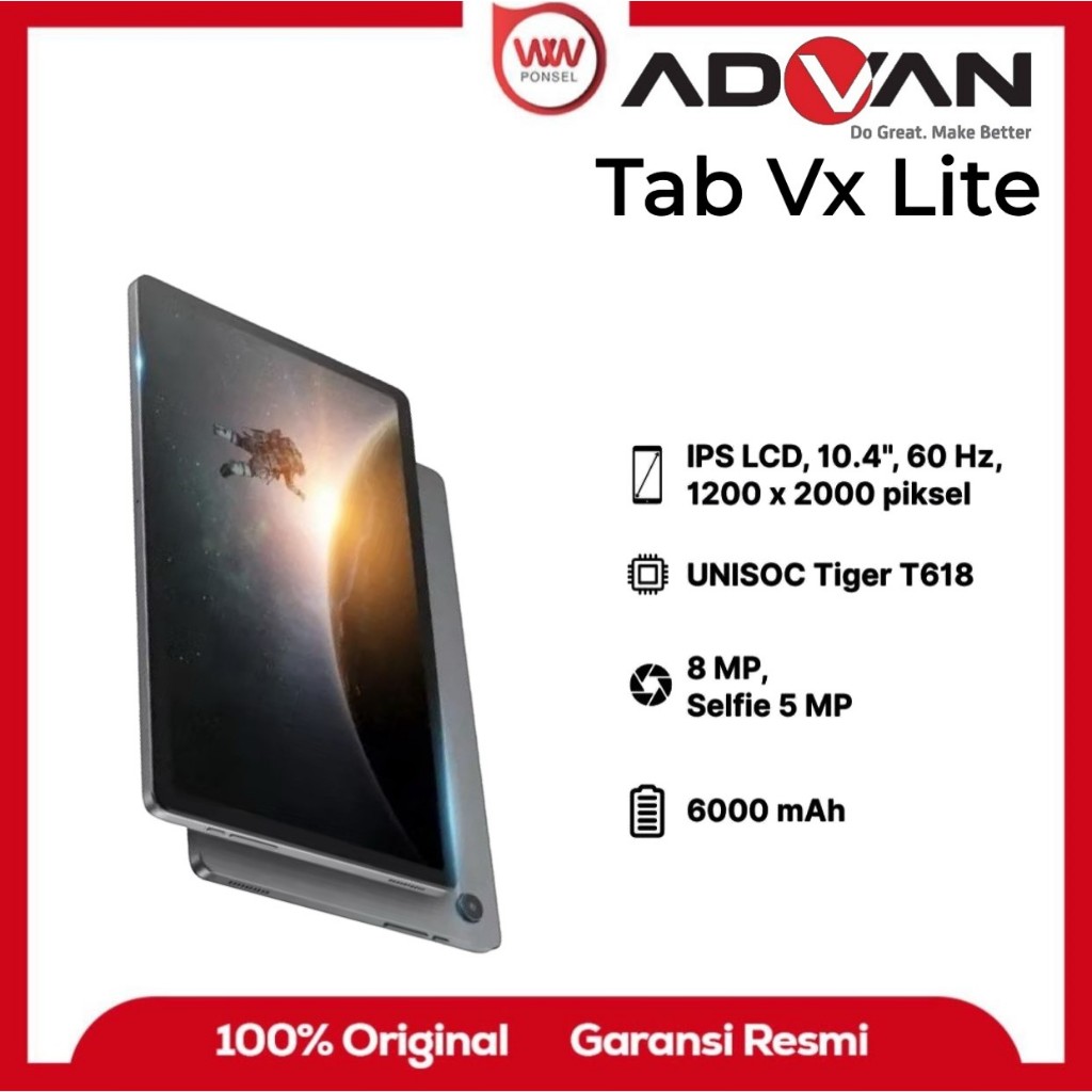 Tablet Advan Vx Lite 4G Ram 8GB Internal 256GB Garansi Resmi