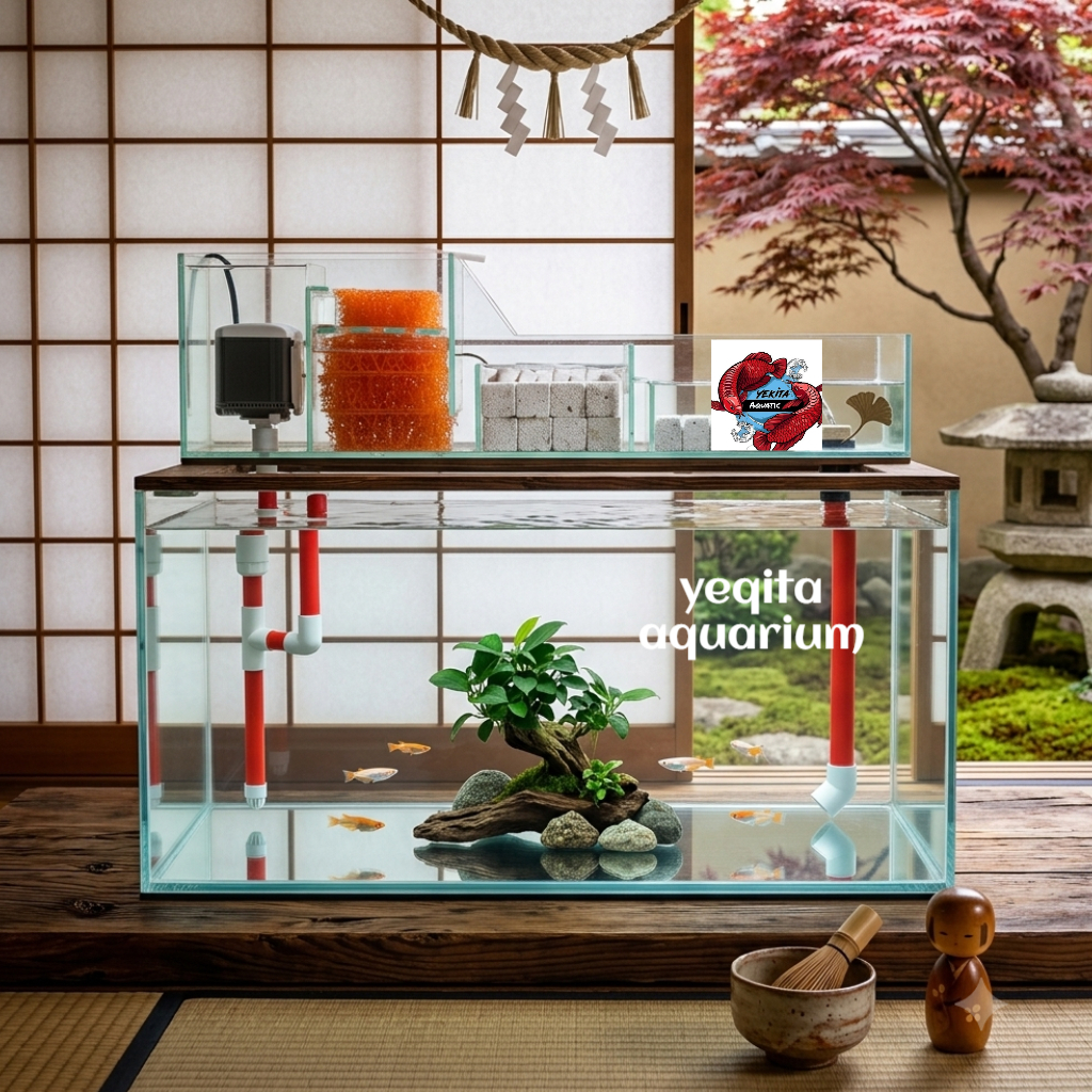 CM CHINA STYLE TALANG SISTEM POMPA DI ATAS TOP FILTER KACA TALANG KACA BOX FILTER AQUARIUM AKUARIUM 