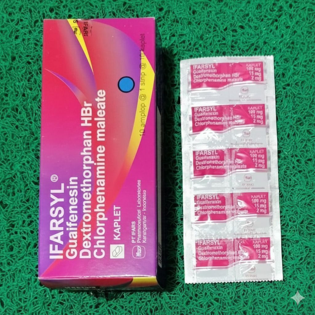 Ifarsyl Kaplet Original - 10 strip X 10 kaplet, obat batuk demam flu, guaifenesin dekstrometorfan HB