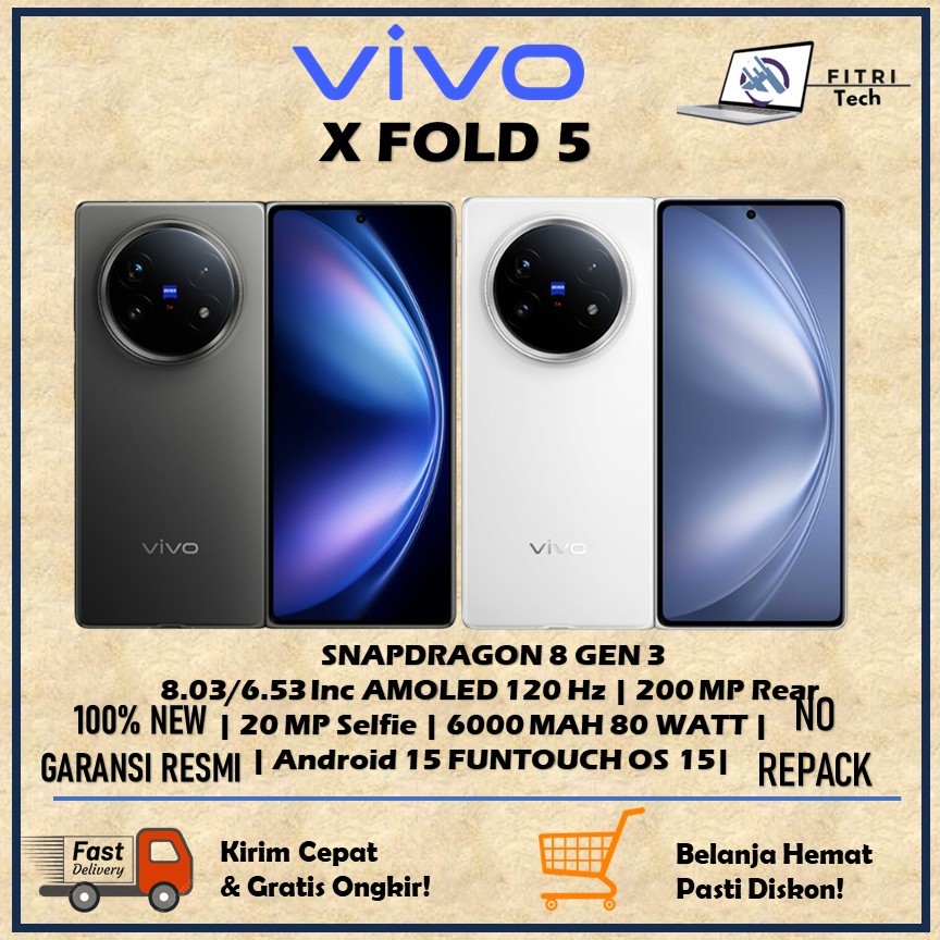 VIVO X FOLD 5 RAM 16GB ROM 512GB  SNAPDRAGON 8 GEN 3 6000 mAh 80 WATT FOLD PHONE 6.83 INC AMOLED 120