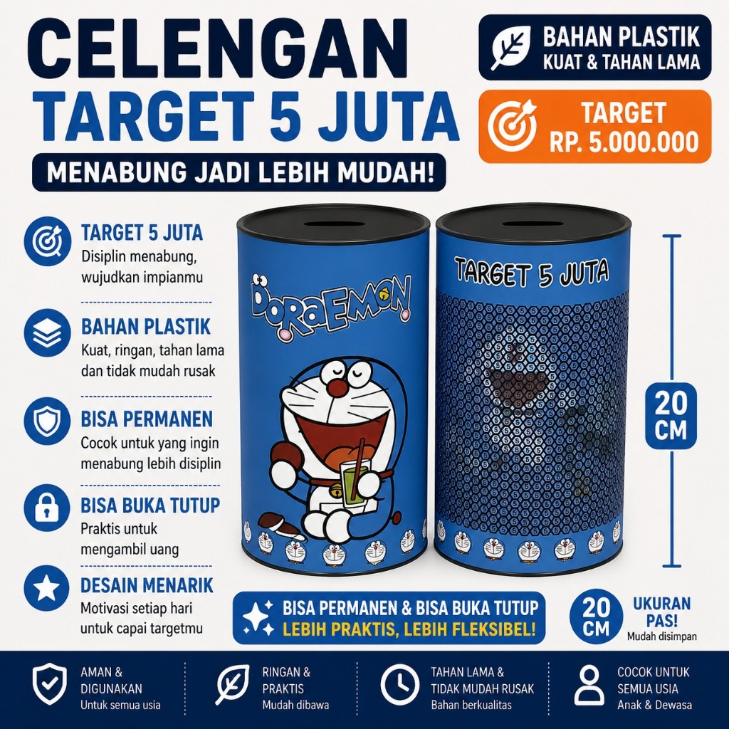 celengan tareget 5 juta- celengan target doraemon-celengan target naruro- celengan karakter-celengan