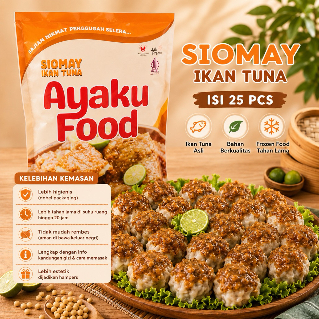 Siomay Ikan Tuna Ayaku Food Double Packaging Isi 25 PCS | Frozen Food Premium | Tanpa Pengawet