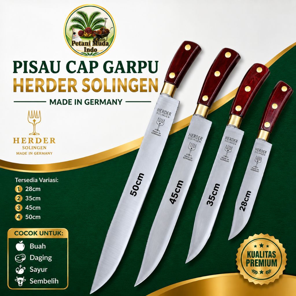 Pisau Seset Herder Solingen  Tahan Lama, Sarung Kulit Sapi, Siap Pakai