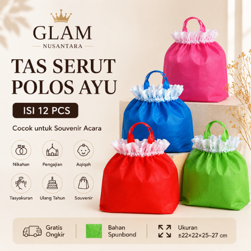 Tas Hajatan Serut Polos Isi 12 PCS Spunbond Souvenir Acara Nikahan Pengajian Aqiqah Tasyakuran