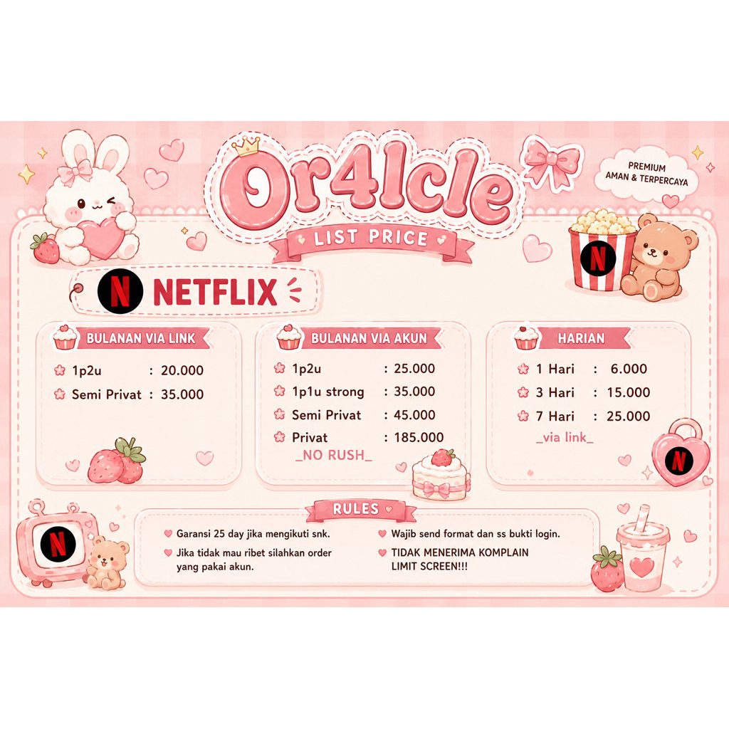 Netflix Premium Sharing | Garansi 25 Hari | Bulanan & Harian | Or4lcle