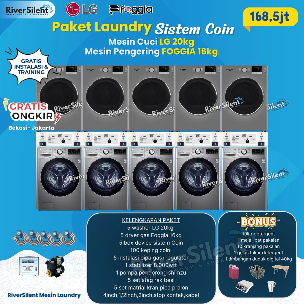 paket mesin laundry coin foggia LG 168.5 juta | mesin laundry self service