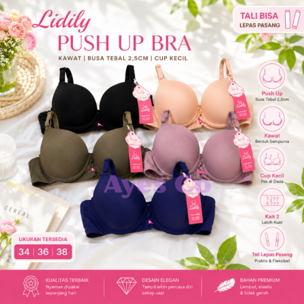 Bra Push Up Lidily Cup Kecil / Lidily Push Up DD 018 Bra Kawat Busa Tebal Cup A / Bh Busa Tebal Kait