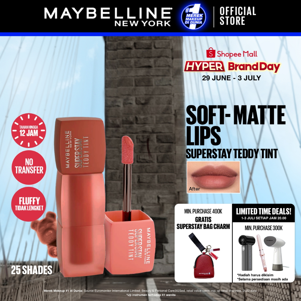 Maybelline Superstay Teddy Tint 5 mL -  Teddy Soft Matte Tahan 12 Jam Lipstick Lipcream Lipstik Perf