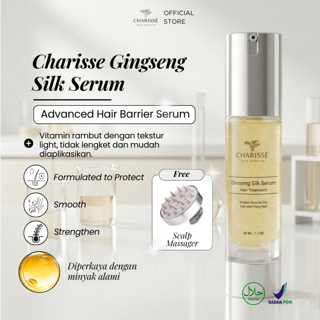 CHARISSE Ginseng Silk Serum Rambut Ginseng Sutra 50ml - Melembapkan dan Menutrisi Rambut Kering Seru