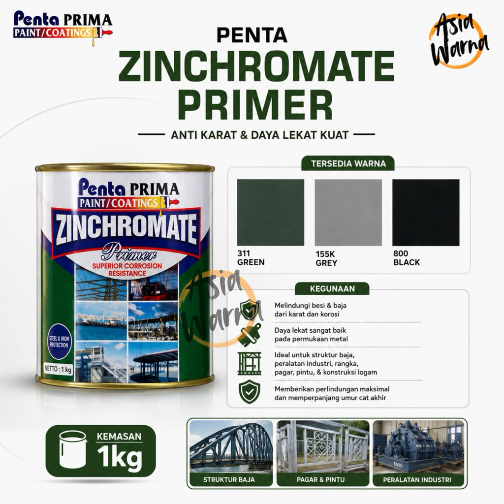 CAT DASAR BESI PENTA ZINC CHROMATE PENTA 1KG / GREY GREEN BLACK