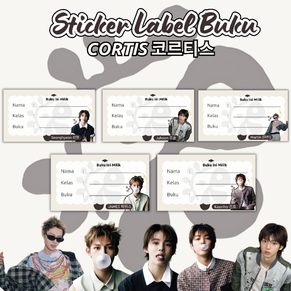 (isi 44pcs) Sticker Label Nama Buku Pelajaran Sekolah Cortis KPOP Viral