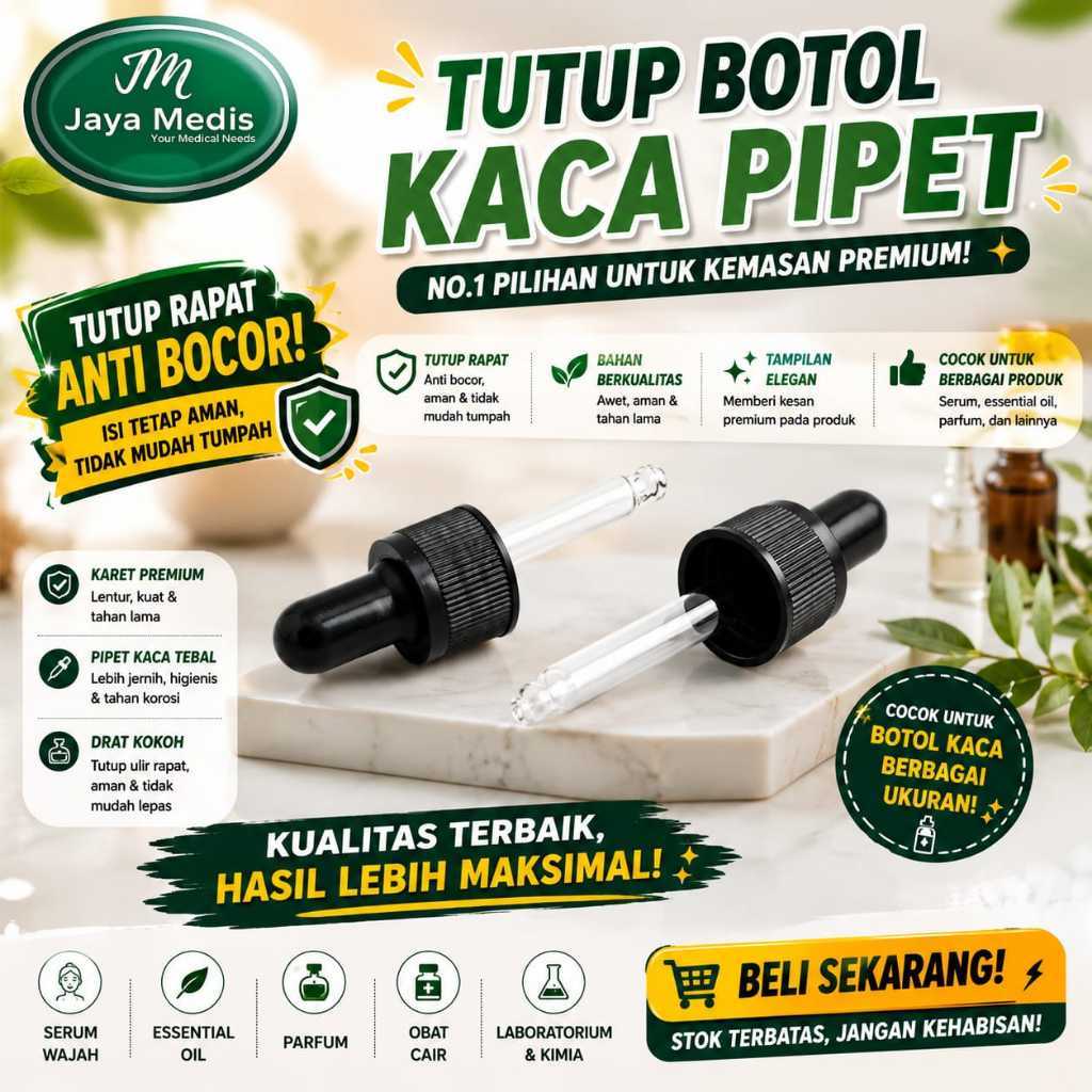 TUTUP BOTOL KACA PIPET NON SEGEL HITAM - TUTUP BOTOL SERUM