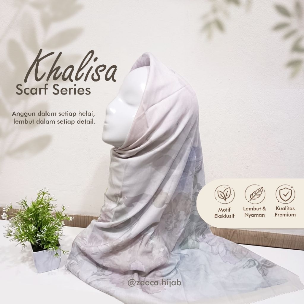 Khalisa Series - Hijab Voal Motif Segiempat Halus Mudah Dibentuk