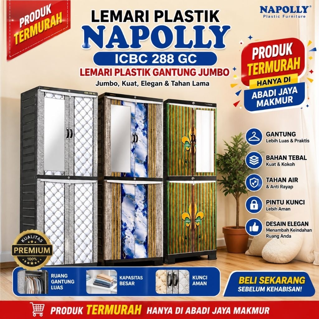 Lemari plastik napolly icbc 2p 833 rgc #icbc 256 5r gc CRS carbo G25 4R  /   /lemari pakaian plastik