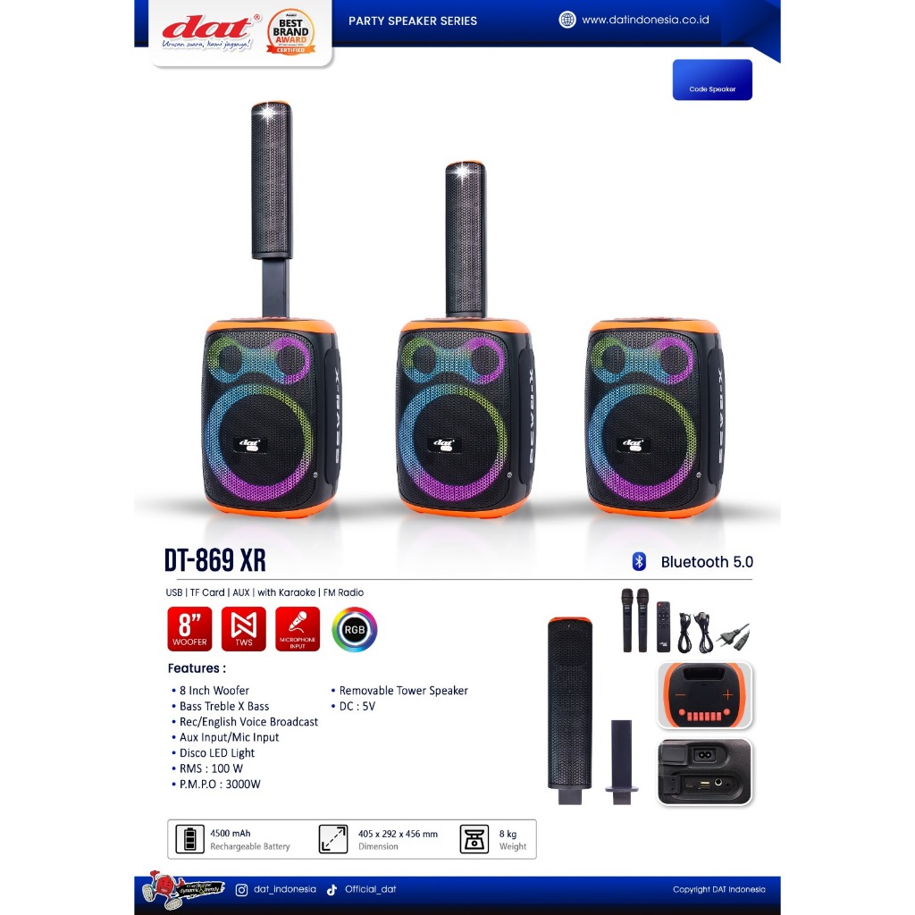 DAT PRIVE SPEAKER BLUETOOTH 8INCH DT-869 XR