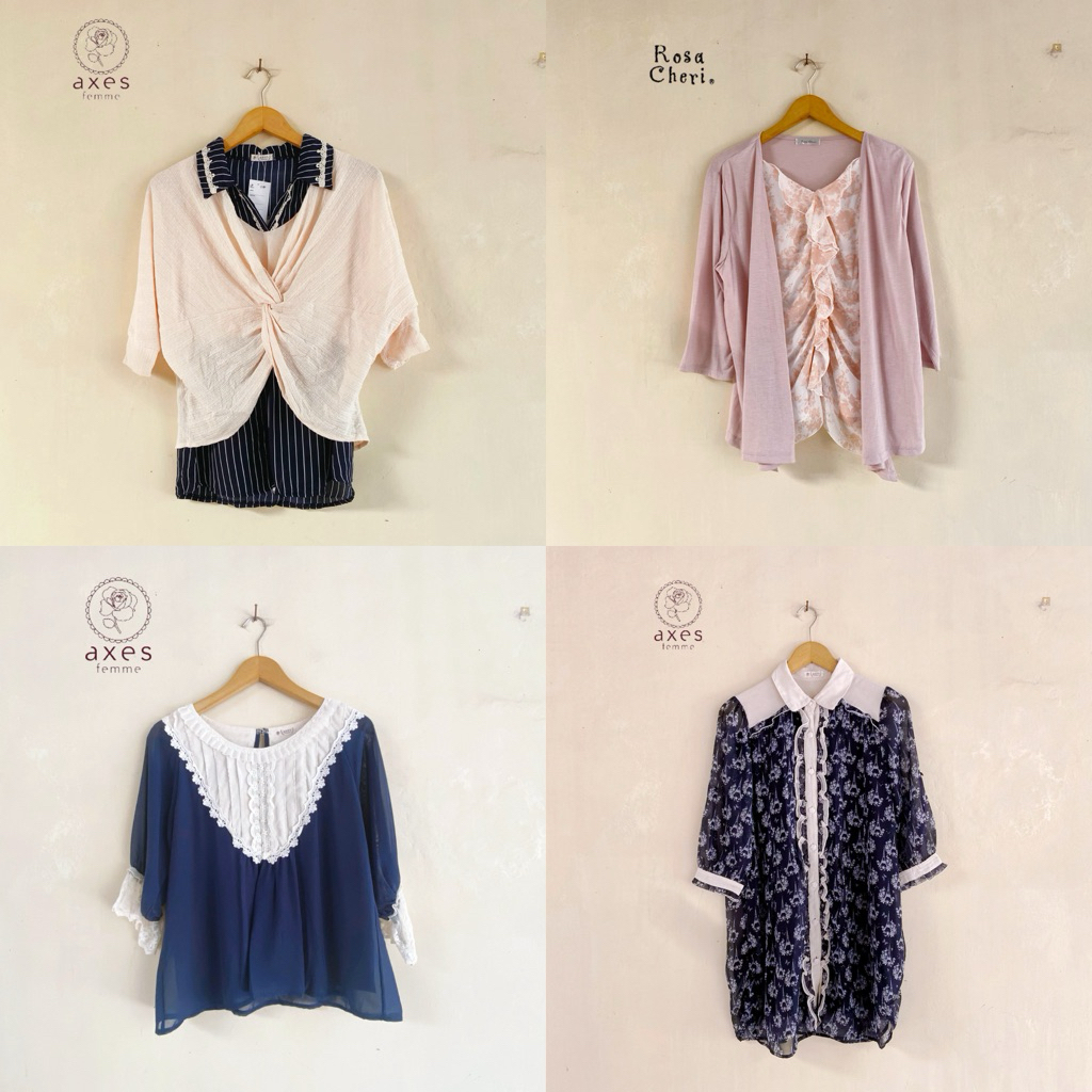 Atasan Dress Blouse Kawaii Axes Femme Rosa Cheri