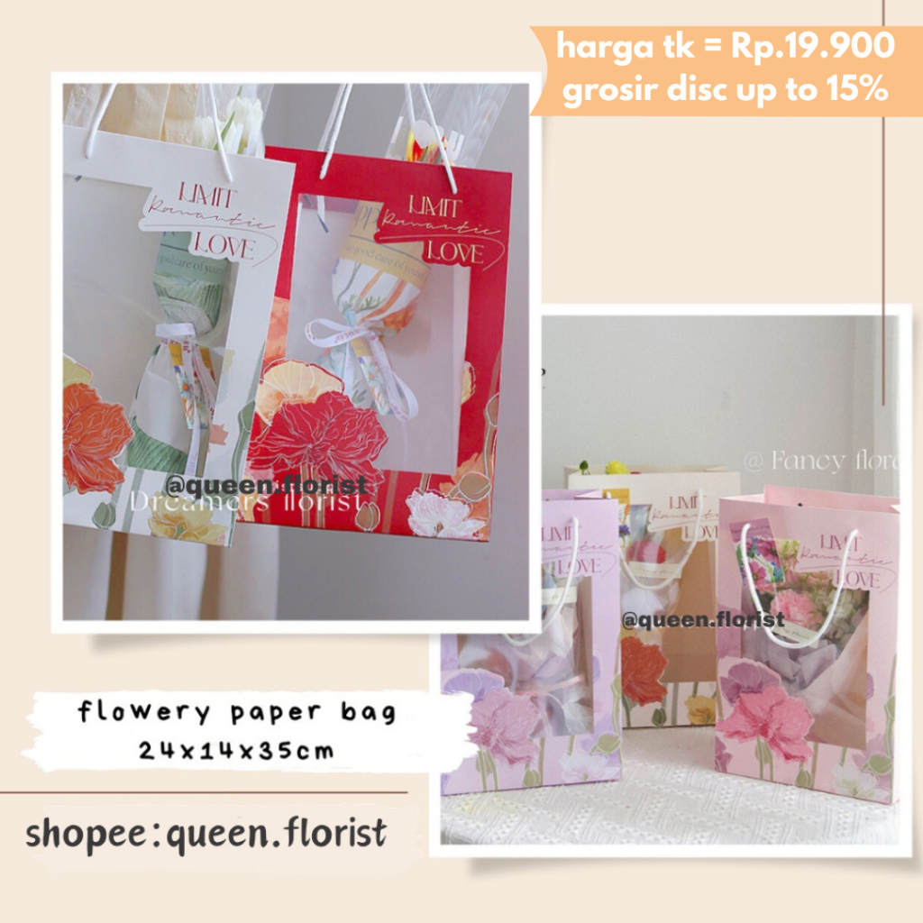 FLOWERY PAPER BAG TRANSPARAN BAG FLOWER BAG BENING TAS BUNGA Creative Square Window Bag For Flower G