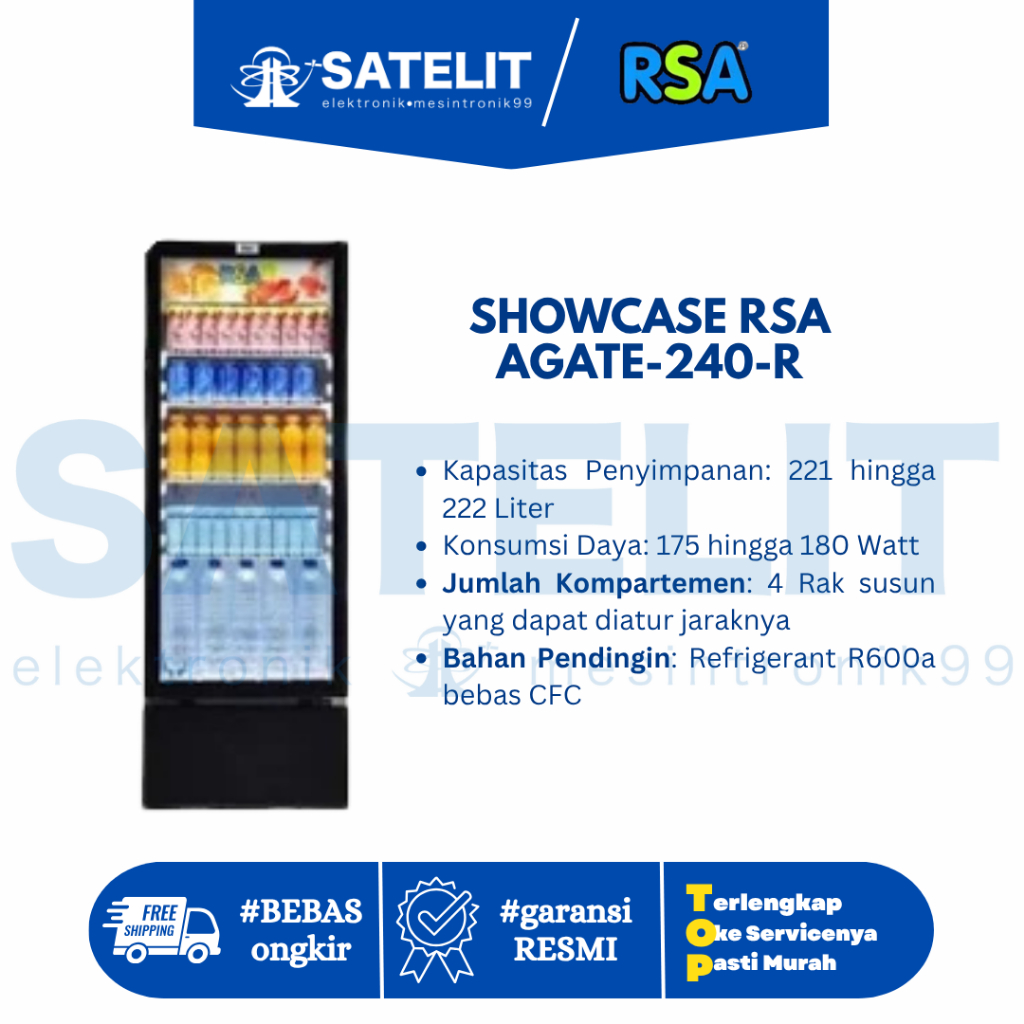 SHOWCASE RSA AGATE-240-R - Low Watt Anti Embun Lemari Pendingin Minuman