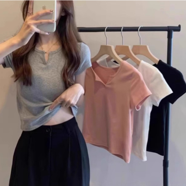 [Enamor] Desain musim panas wanita slim-fit atasan pendek kaos wanita seksi atasan pelajar lengan pe