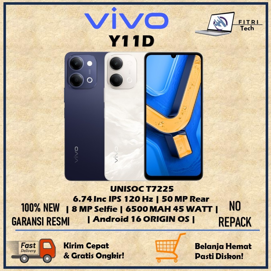 VIVO Y11D RAM 4GB ROM 128GB UNISOC T7725 50 MP CAMERA 8 MP SELFIE 6500mAh 45 WATT 6.74 INC IPS 120 H
