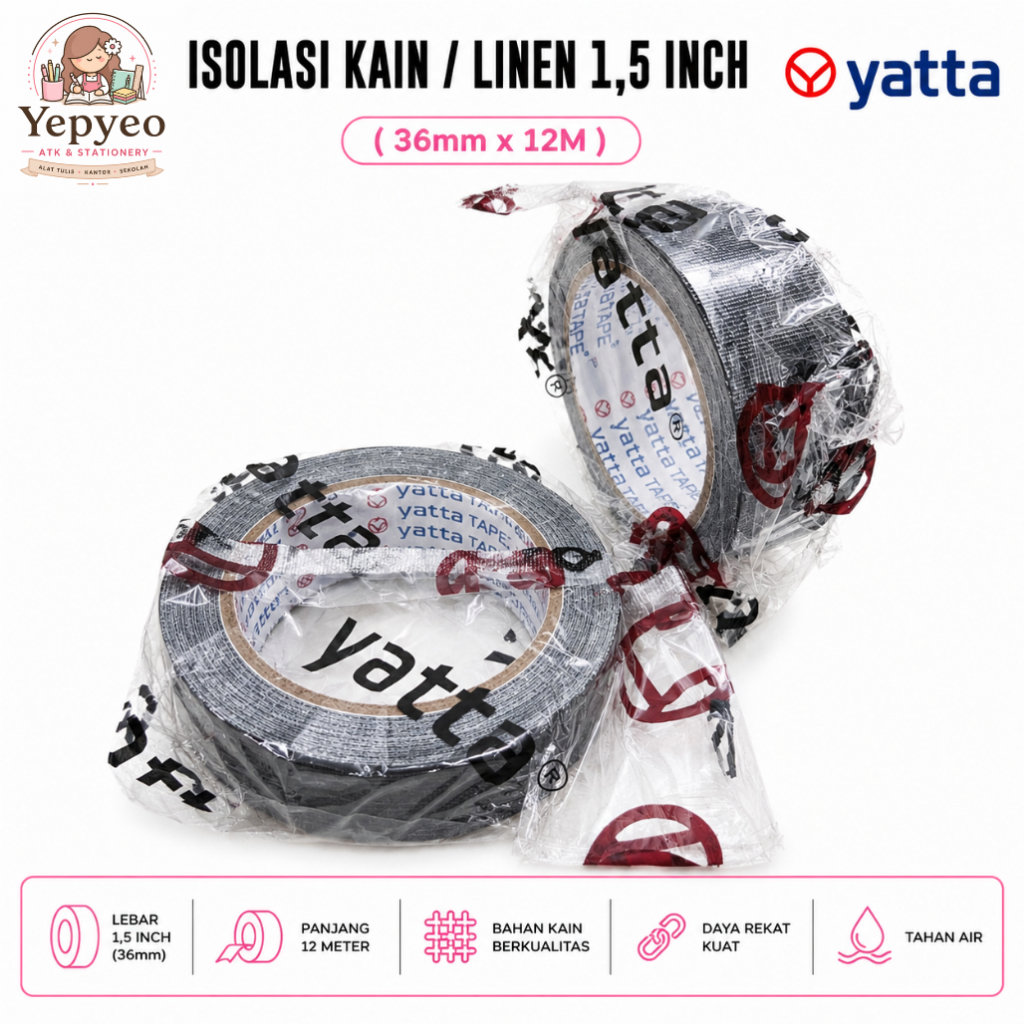 Isolasi Kain Hitam Yatta 36mm 1,5 Inch Cloth Tape Linen