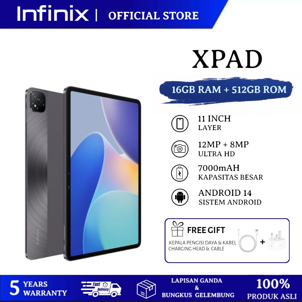 Infinix XPAD 5G LTE Tablet 16GB+512GB Helio G99 11" FHD+ 90Hz Original Ready Stock