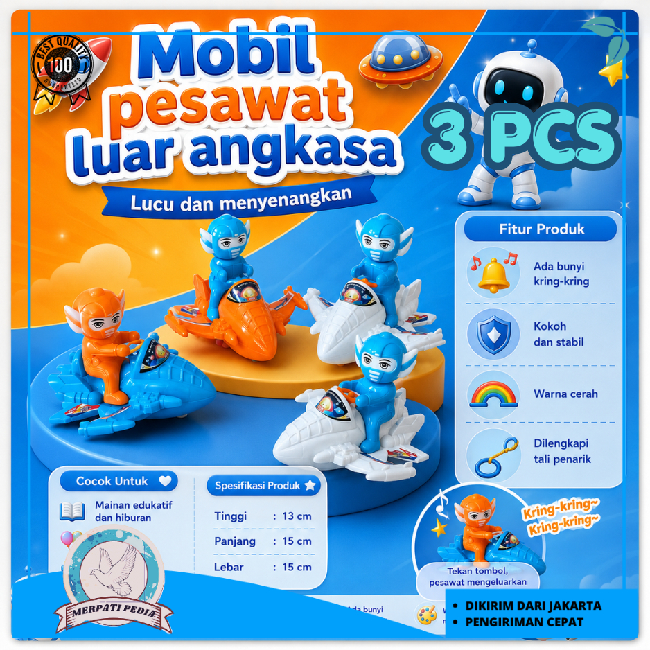 MERPATi 3PCS Pesawat Mainan Anak Ruang Angkasa Mobilan Tarik