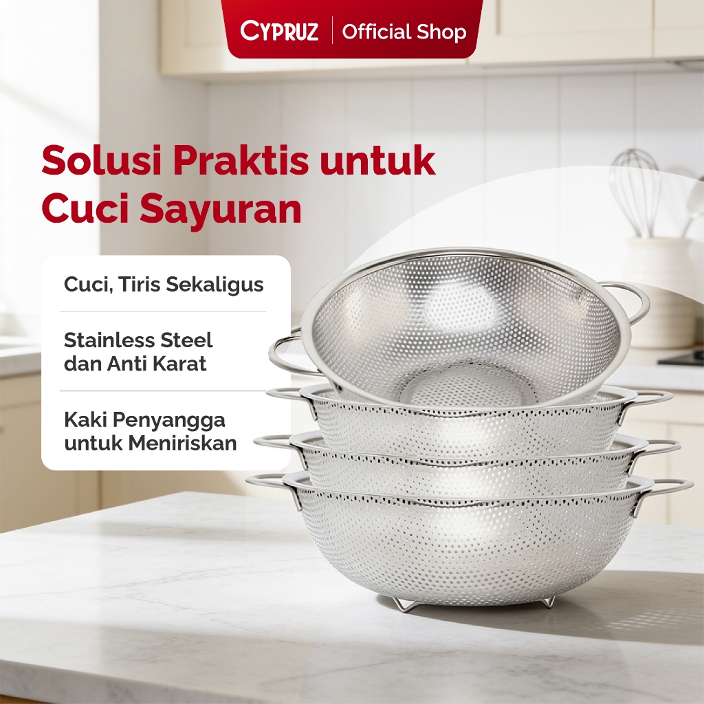 Cypruz Saringan Sayur Bakul Stainless Wadah Cuci Sayur Saringan Stainless Steel