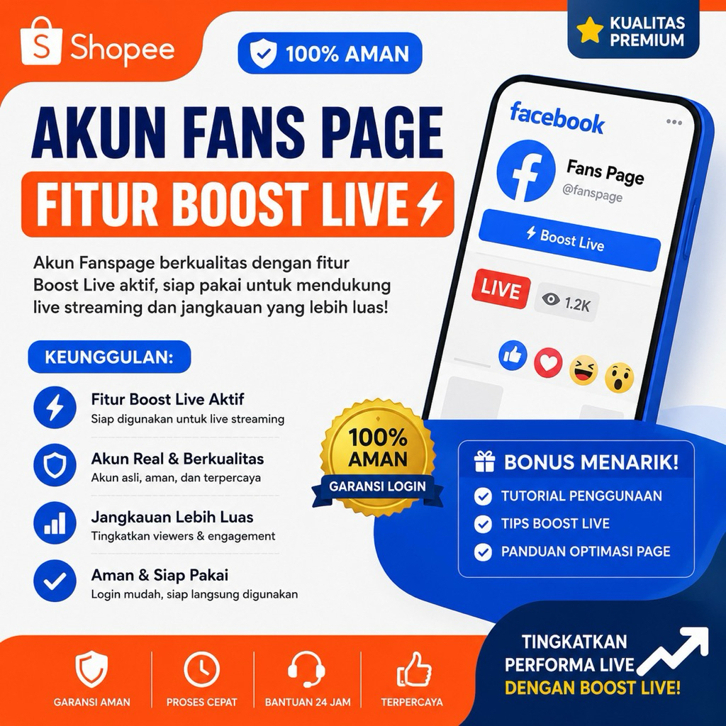 Akun Fans Page Facebook Fitur Boost Live Aktif | Siap Pakai | Premium | Fast Proses