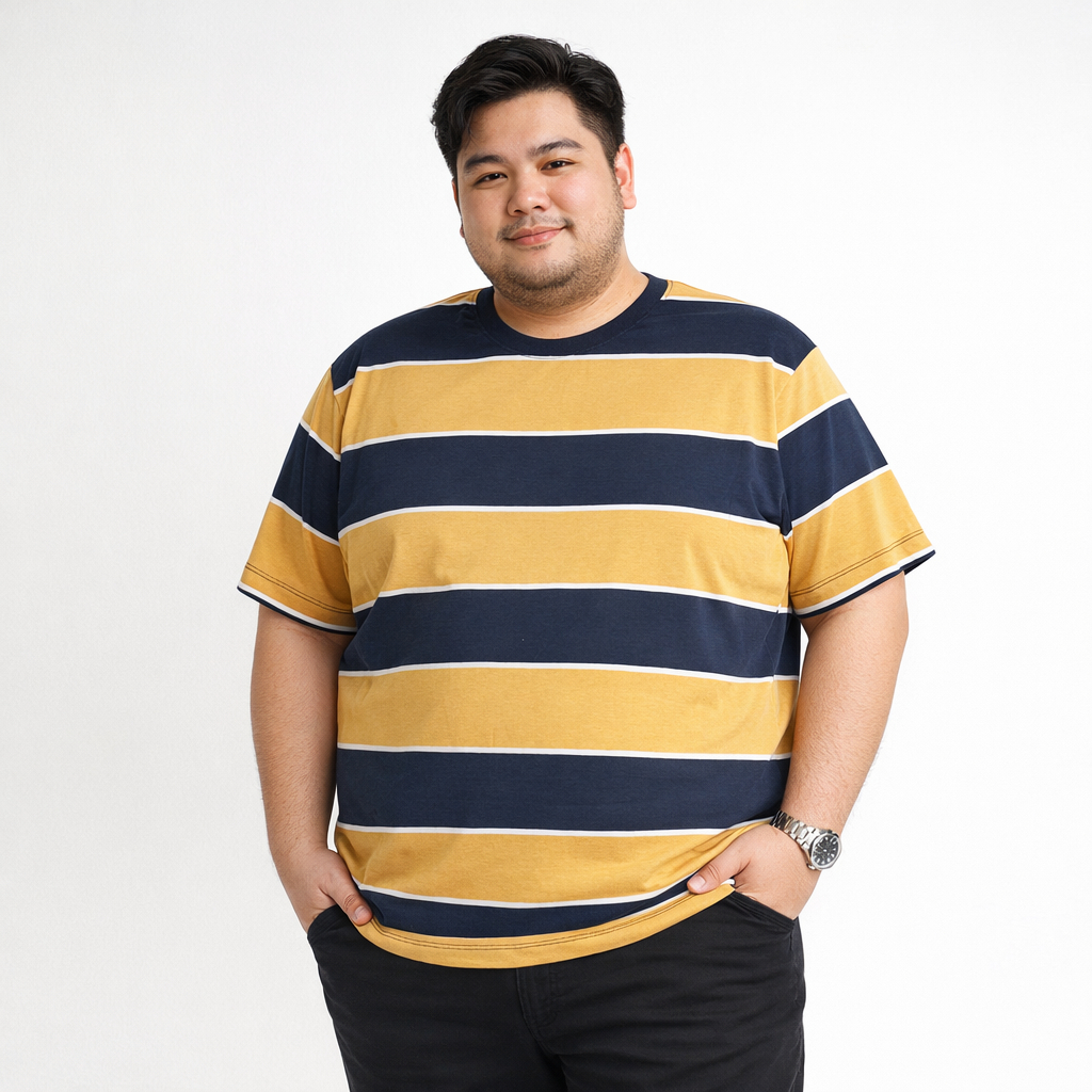 Kaos Garis Garis Jumbo Stripe Big Size Pria 24s Katun