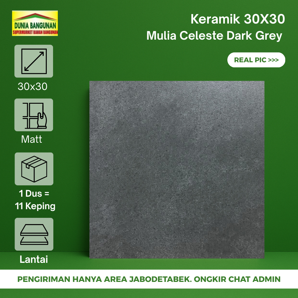 Kerami Lantai 30x30 Mulia Signature Celeste Dark Grey KW1 Keramik Lantai  Abu Tua Matt/Keset