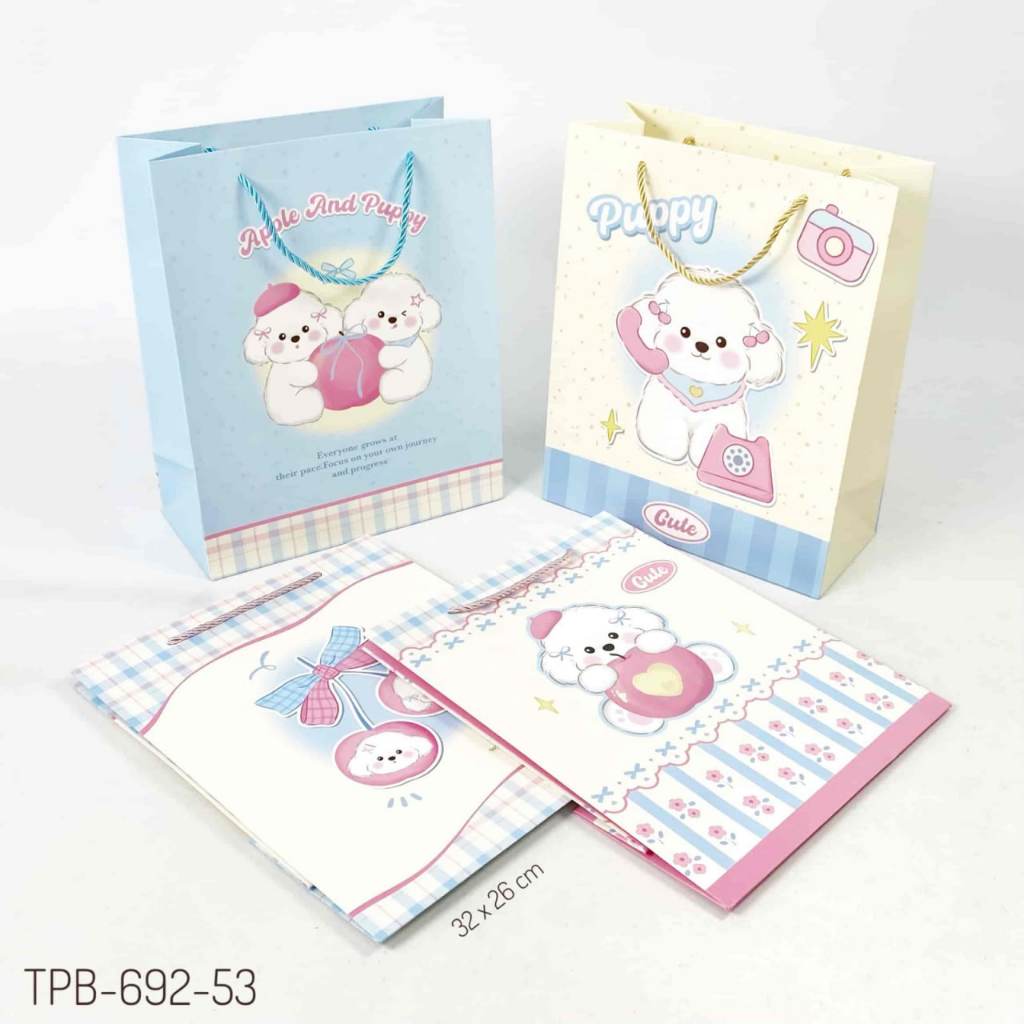 TPB 692-53 - ISI 12 PAPERBAG POTRAIT MEDIUM UK 32X26X12 CM MTF PUPPY KOMB W PASTEL MIX