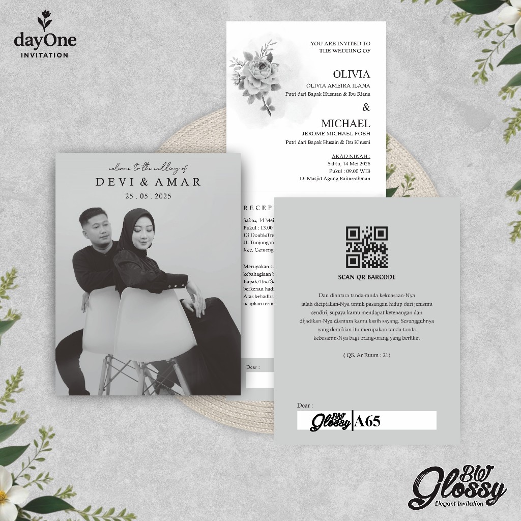 UNDANGAN PERNIKAHAN GLOSSY HITAM PUTIH ELEGAN  - UNDANGAN CETAK CUSTOM FOTO BW BAHAN BERKUALITAS