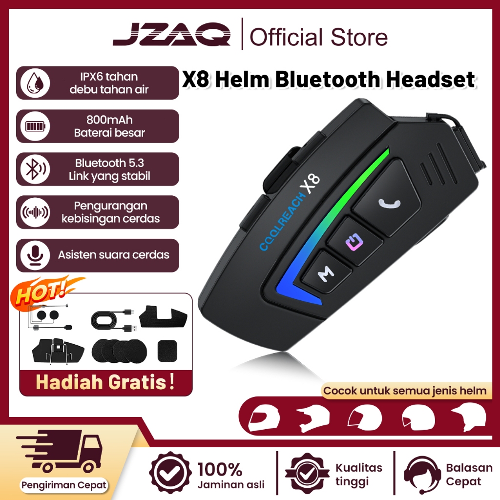 JZAQ X8 Helm Headset Bluetooth Motor / Helm Headset Bluetooth / Headset Bluetooth Full Bass / Headse