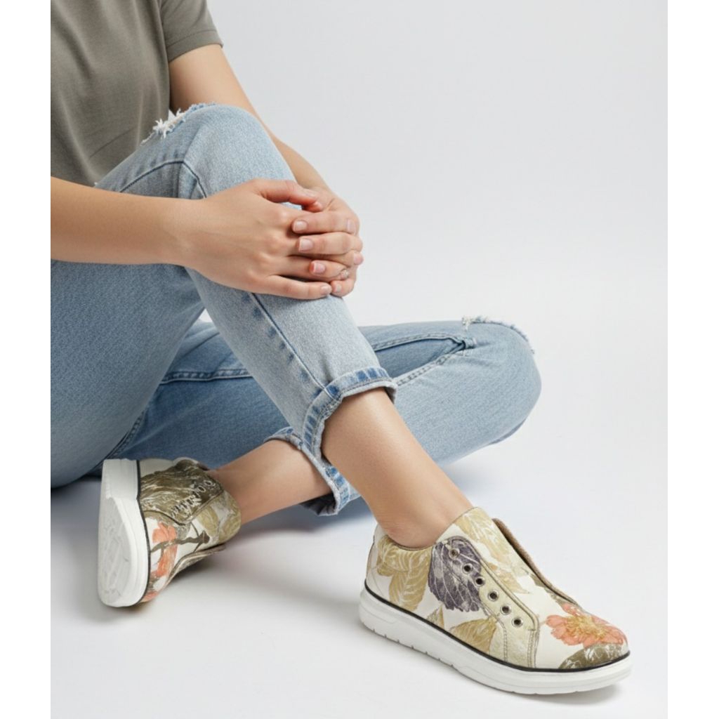 Sepatu Slip on Kulit domba ecoprint