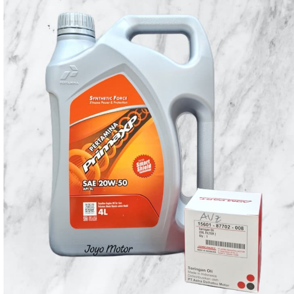 Paket Ganti Oli Pertamina Prima XP 20W-50 4 Liter & Filter Oli Asli Daihatsu ADM Xenia Avanza Rush
