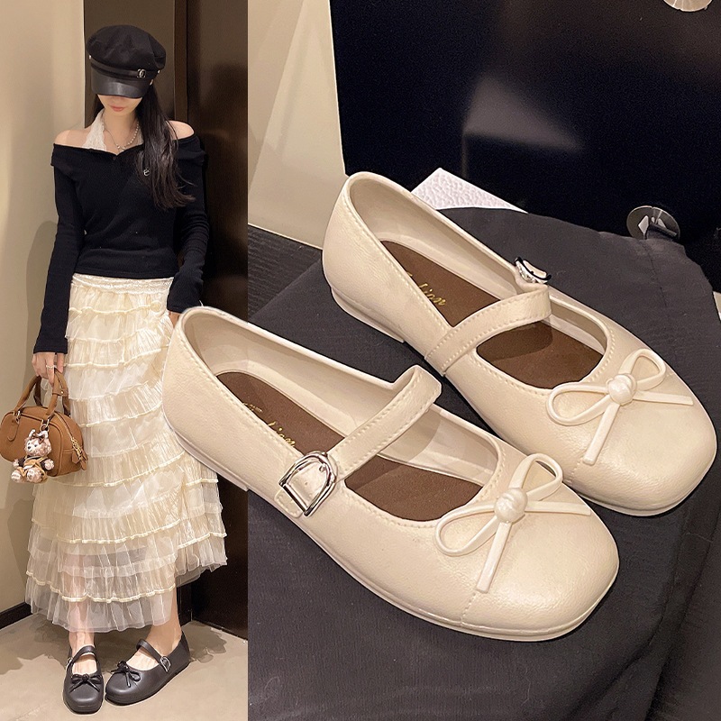 Flat Shoes Wanita Kulit Sintetis Sol Karet Elegan Beige Khaki Elora Steps Sepatu Flatshoes 36-41