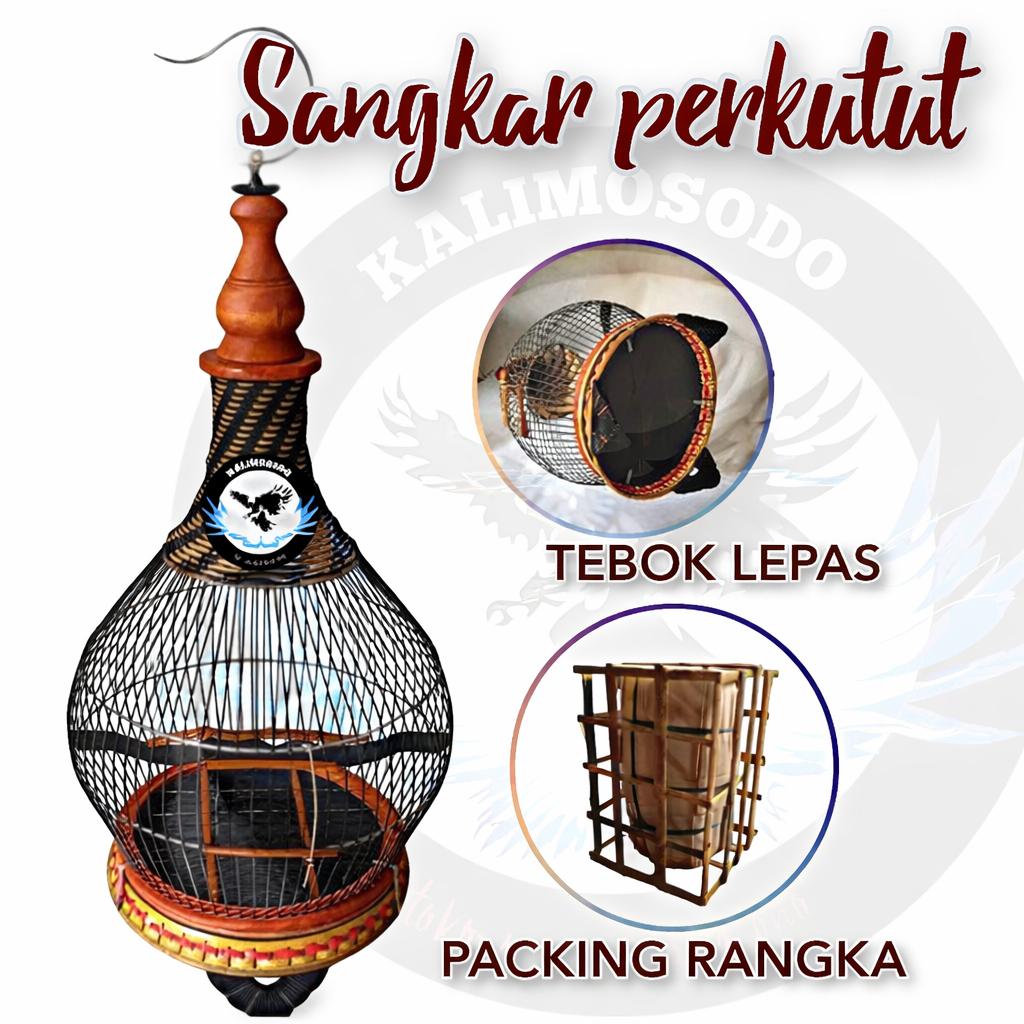 Sangkar burung perkutut kerucut rajut sintetis sabuk besi tebok rotan